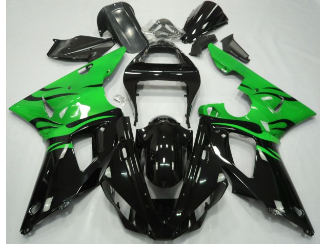 Black Flame & Green 2000-2001 Yamaha R1 Motorcycle Fairing