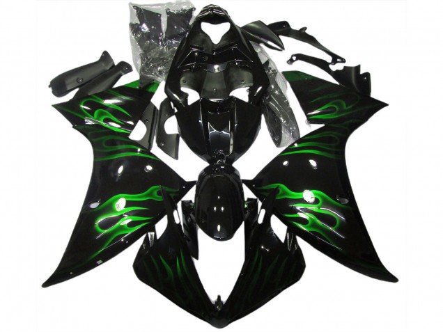 Black & Green Flame 2009-2011 Yamaha R1 Motorcycle Fairing