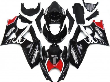 Black and White with Red Skrib 2007-2008 Suzuki GSXR 1000 Motorcycle Fairing