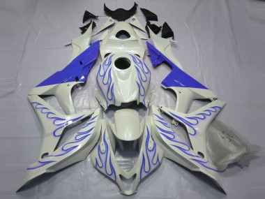 Blue Flame on White 2007-2008 Honda CBR600RR Motorcycle Fairing