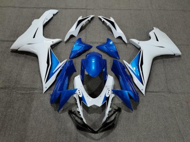 Blue and White 2011-2024 Suzuki GSXR 600-750 Motorcycle Fairing