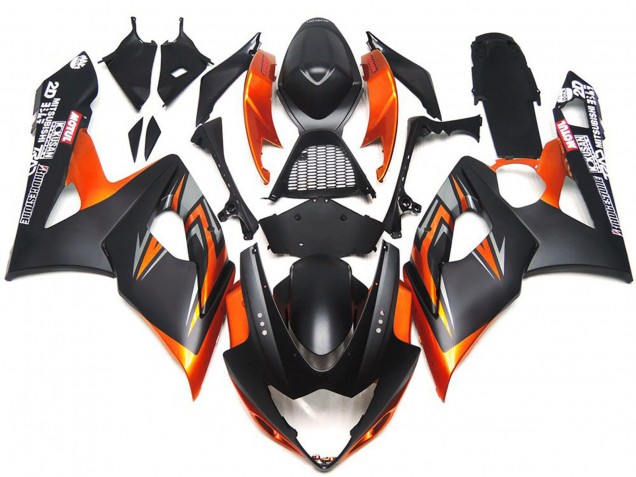 Custom Matte and Gloss Black and Orange 2005-2006 Suzuki GSXR 1000 Motorcycle Fairing