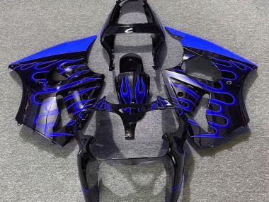 Gloss Black & Blue Flame 2000-2002 Kawasaki ZX6R Motorcycle Fairing