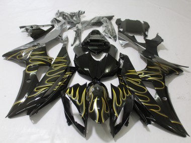 Gloss Black & Flame 2008-2016 Yamaha R6 Motorcycle Fairing