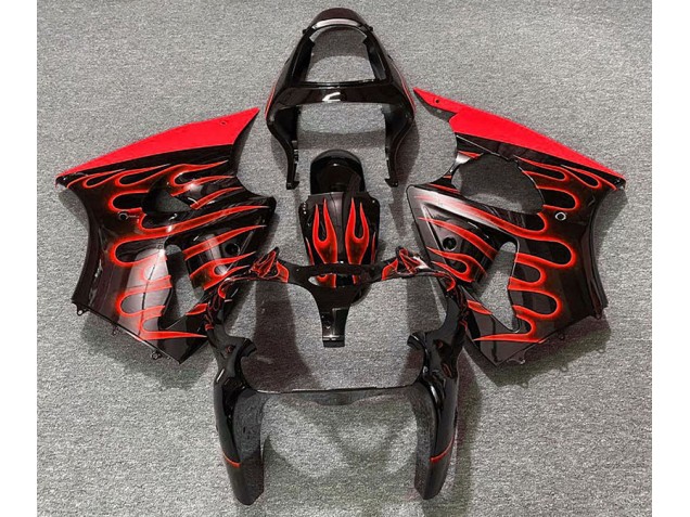 Gloss Black & Red Flame 2000-2002 Kawasaki ZX6R Motorcycle Fairing