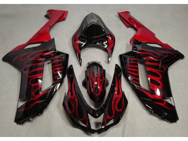 Gloss Black & Red Flame 2007-2008 Kawasaki ZX6R Motorcycle Fairing