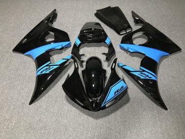 Gloss Black and Light Blue 2003-2004 Yamaha R6 Motorcycle Fairing