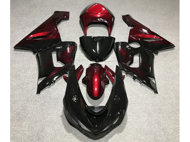 Gloss Black and Red 2005-2006 Kawasaki ZX6R Motorcycle Fairing