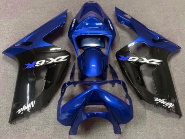 Gloss Blue and Black 2003-2004 Kawasaki ZX6R Motorcycle Fairing