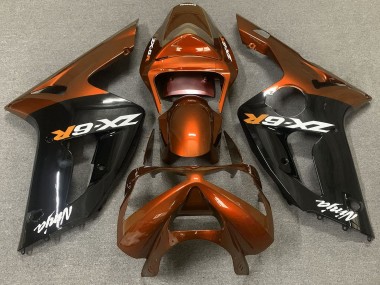 Gloss Orange and Black 2003-2004 Kawasaki ZX6R Motorcycle Fairing