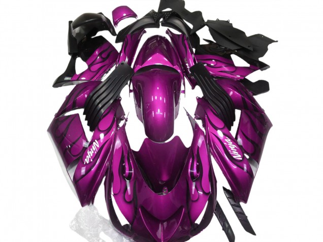 Gloss Pink & Flame 2006-2011 Kawasaki ZX14R Motorcycle Fairing