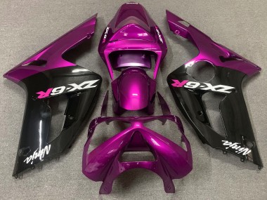 Gloss Pink and Black 2003-2004 Kawasaki ZX6R Motorcycle Fairing