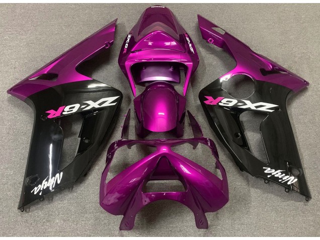 Gloss Pink and Black 2003-2004 Kawasaki ZX6R Motorcycle Fairing