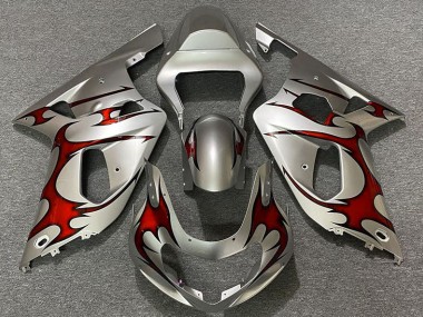 Gloss Silver & Red 2001-2003 Suzuki GSXR 600-750 Motorcycle Fairing