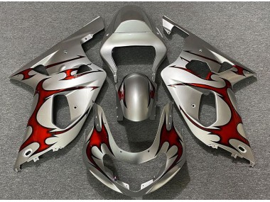 Gloss Silver & Red 2001-2003 Suzuki GSXR 600-750 Motorcycle Fairing