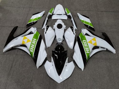 Gloss White Black and Green 2015-2018 Yamaha R3 Motorcycle Fairing