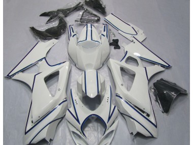 Gloss White Blue Pin Stripe 2007-2008 Suzuki GSXR 1000 Motorcycle Fairing