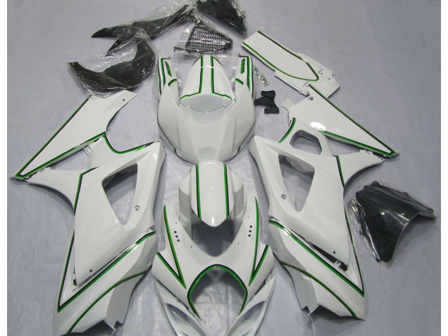 Gloss White Green Pin Stripe 2007-2008 Suzuki GSXR 1000 Motorcycle Fairing