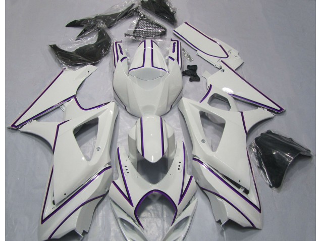 Gloss White Purple Pin Stripe 2007-2008 Suzuki GSXR 1000 Motorcycle Fairing