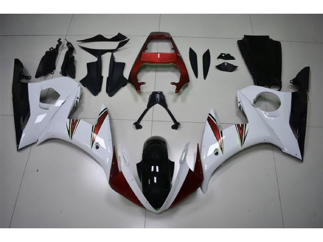 Gloss White & Red Accents 2003-2004 Yamaha R6 Motorcycle Fairing