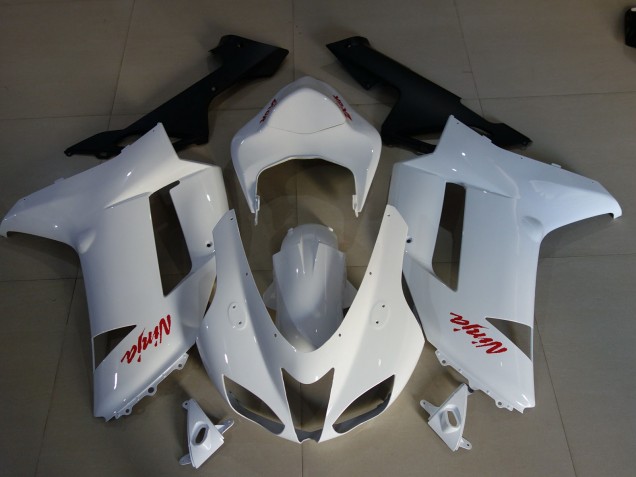 Gloss White & Red Logos 2007-2008 Kawasaki ZX6R Motorcycle Fairing