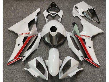 Gloss White Silver and Red 2008-2016 Yamaha R6 Motorcycle Fairing