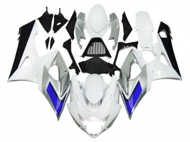 Gloss White Style with Silver Hints and Blue 2005-2006 Suzuki GSXR 1000 Motorcycle Fairing