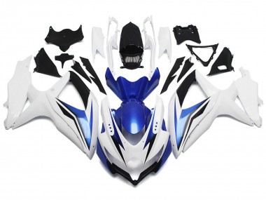 Gloss White With Silver and Blue 2008-2010 Suzuki GSXR 600-750 Motorcycle Fairing