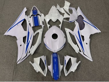 Gloss White and Blue 2008-2016 Yamaha R6 Motorcycle Fairing