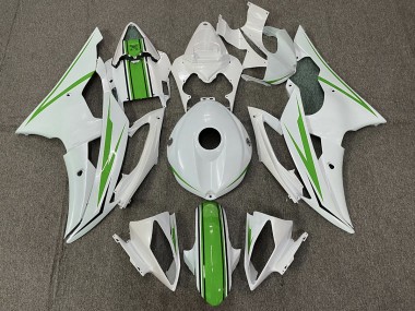 Gloss White and Green 2008-2016 Yamaha R6 Motorcycle Fairing