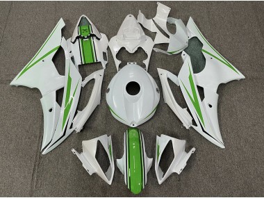 Gloss White and Green 2008-2016 Yamaha R6 Motorcycle Fairing