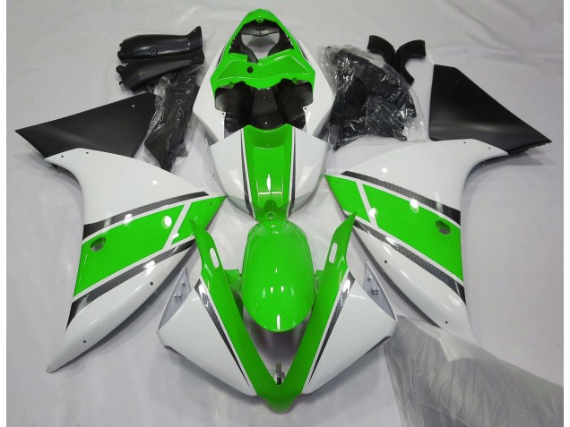 Gloss White and Green 2009-2011 Yamaha R1 Motorcycle Fairing