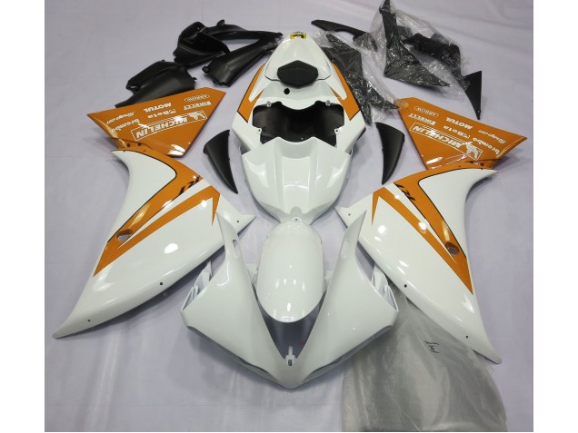 Gloss White and Orange 2012-2014 Yamaha R1 Motorcycle Fairing