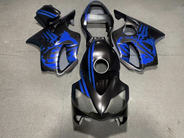 Matte Black & Blue Skull 2001-2003 Honda CBR600 F4i Motorcycle Fairing