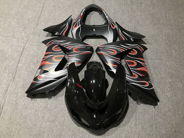 Matte Black & Flame 2006-2007 Kawasaki ZX10R Motorcycle Fairing