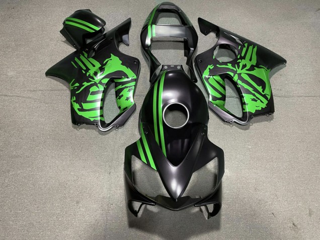 Matte Black & Green Skull 2001-2003 Honda CBR600 F4i Motorcycle Fairing