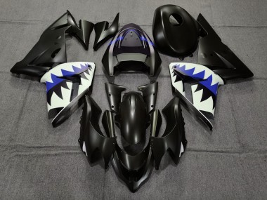 Matte Black and Dark Blue Shark 2004-2005 Kawasaki ZX10R Motorcycle Fairing