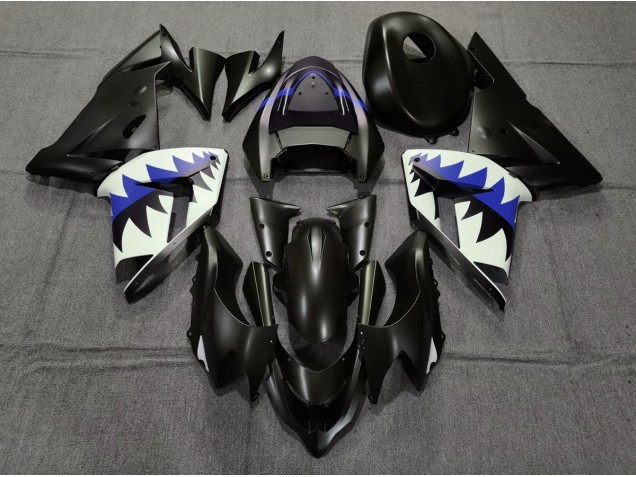 Matte Black and Dark Blue Shark 2004-2005 Kawasaki ZX10R Motorcycle Fairing