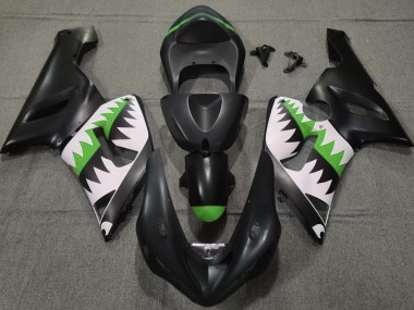 Matte Black and Green Shark 2005-2006 Kawasaki ZX6R Motorcycle Fairing