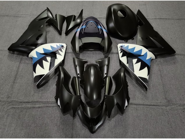 Matte Black and Light Blue Shark 2004-2005 Kawasaki ZX10R Motorcycle Fairing