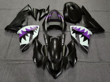 Matte Black and Purple Shark 2004-2005 Kawasaki ZX10R Motorcycle Fairing