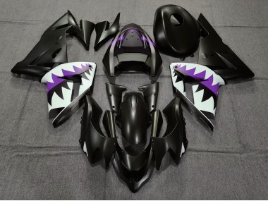 Matte Black and Purple Shark 2004-2005 Kawasaki ZX10R Motorcycle Fairing