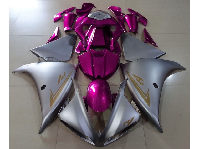 Matte Silver & Pink 2009-2011 Yamaha R1 Motorcycle Fairing