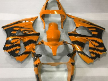 Orange & Black Flame 2000-2002 Kawasaki ZX6R Motorcycle Fairing