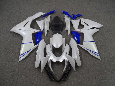 Pearl White and Dark Blue 2011-2024 Suzuki GSXR 600-750 Motorcycle Fairing