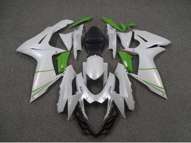 Pearl White and Green 2011-2024 Suzuki GSXR 600-750 Motorcycle Fairing