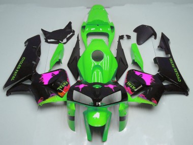 Pink Splatter on Green 2005-2006 Honda CBR600RR Motorcycle Fairing