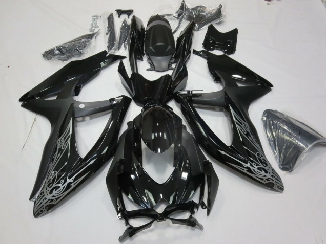 Silver and Black 2008-2010 Suzuki GSXR 600-750 Motorcycle Fairing