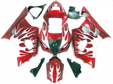 White and Red Flame 2003-2004 Suzuki GSXR 1000 Motorcycle Fairing