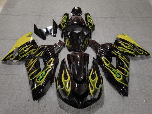 Yellow Flame 2006-2011 Kawasaki ZX14R Motorcycle Fairing